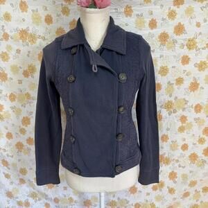 Hollister navy blue double breasted quilted panels jacket sz XS